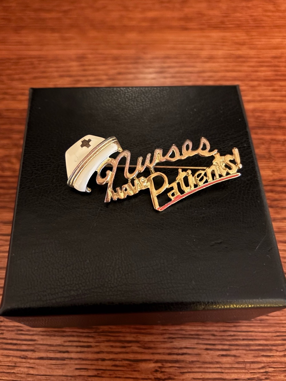 Vintage Nurses Have Patience Gold Tone Enamel Brooch Pin